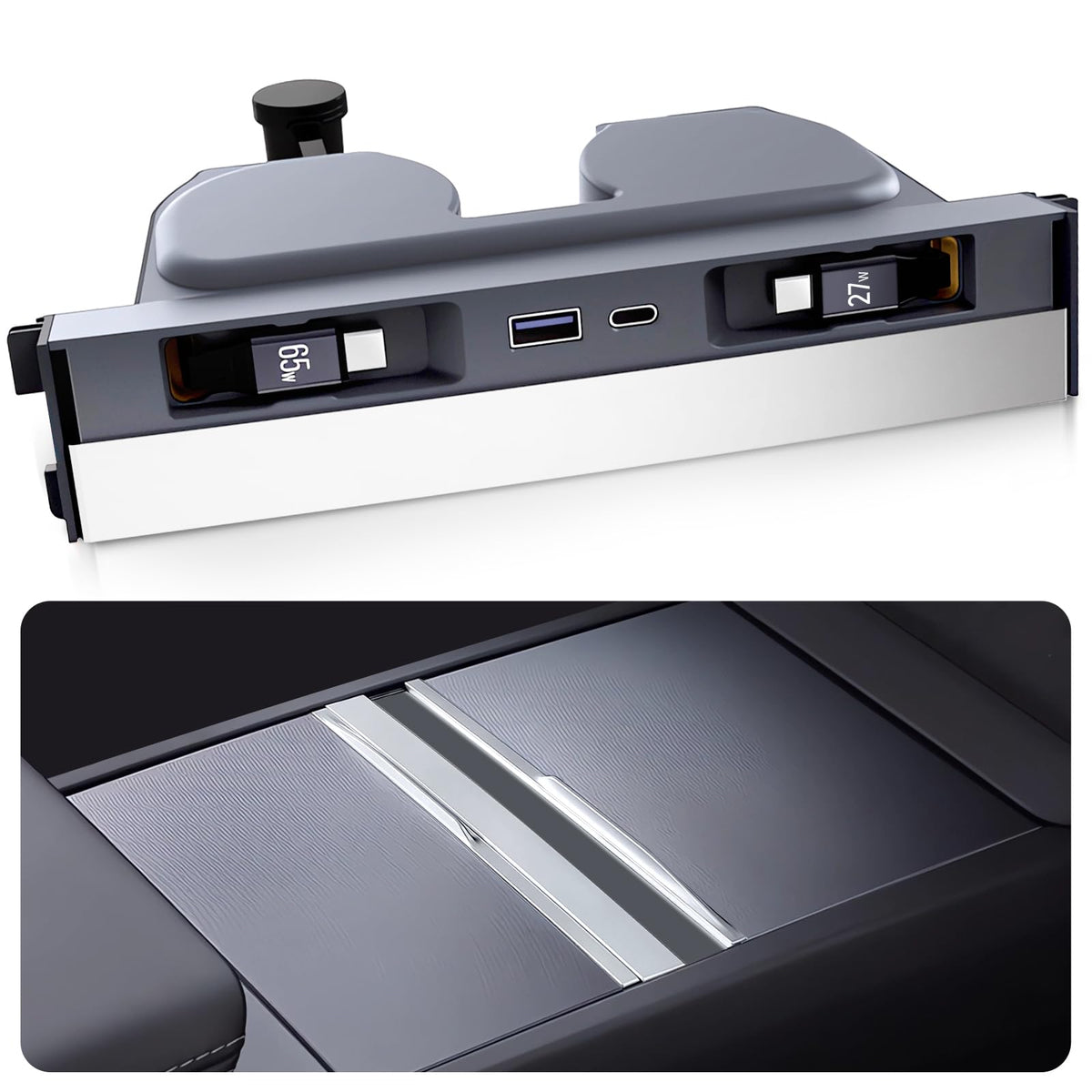 DGXWLLW front view installed in Tesla console showing clean integration and convenience