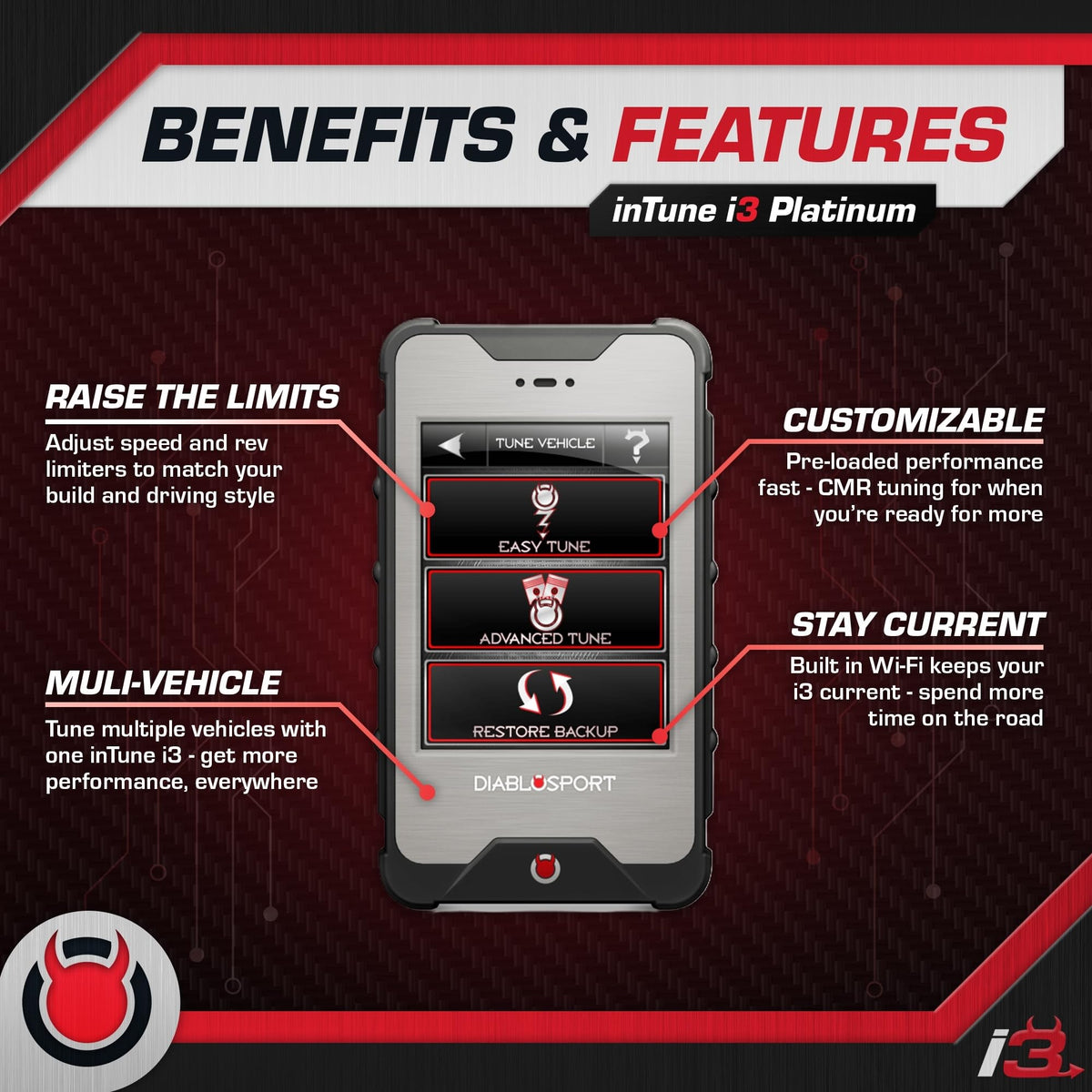 DiabloSport inTune i3 OBD-II connector detail illustrating easy plug-and-play installation