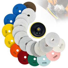 DiamDr front view of 4-inch polishing pads kit showing contents and benefits