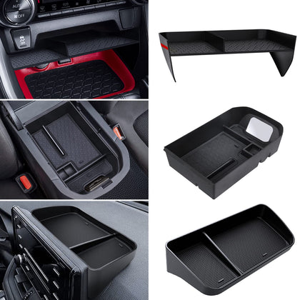 DIAMOOKY front view of console organizer showing neat compartments and quick access benefit