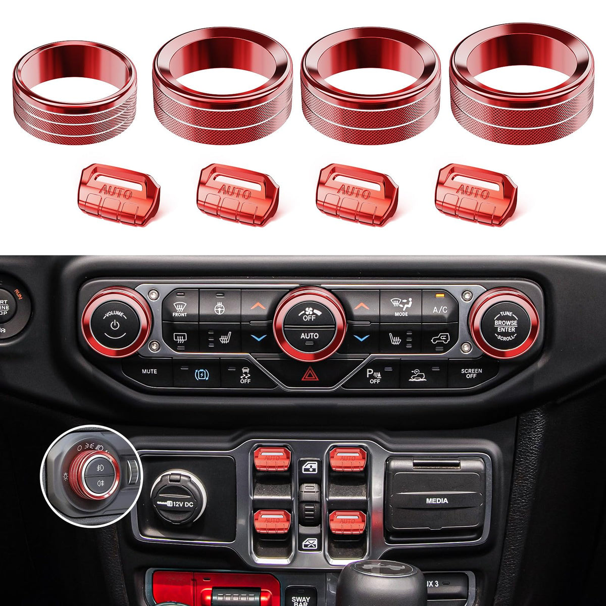 DIAMOOKY front view of metal knob covers showing package and components, improves cabin style