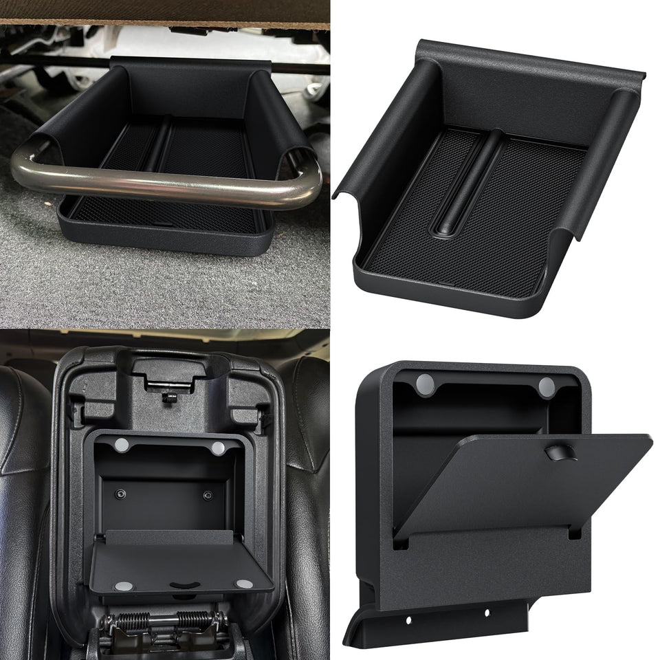 DIAMOOKY front under-seat box installed showing tidy concealed storage benefit