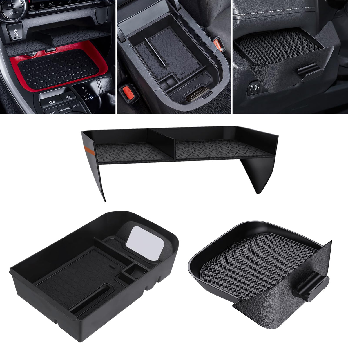 DIAMOOKY front view of installed console organizer for tidy storage