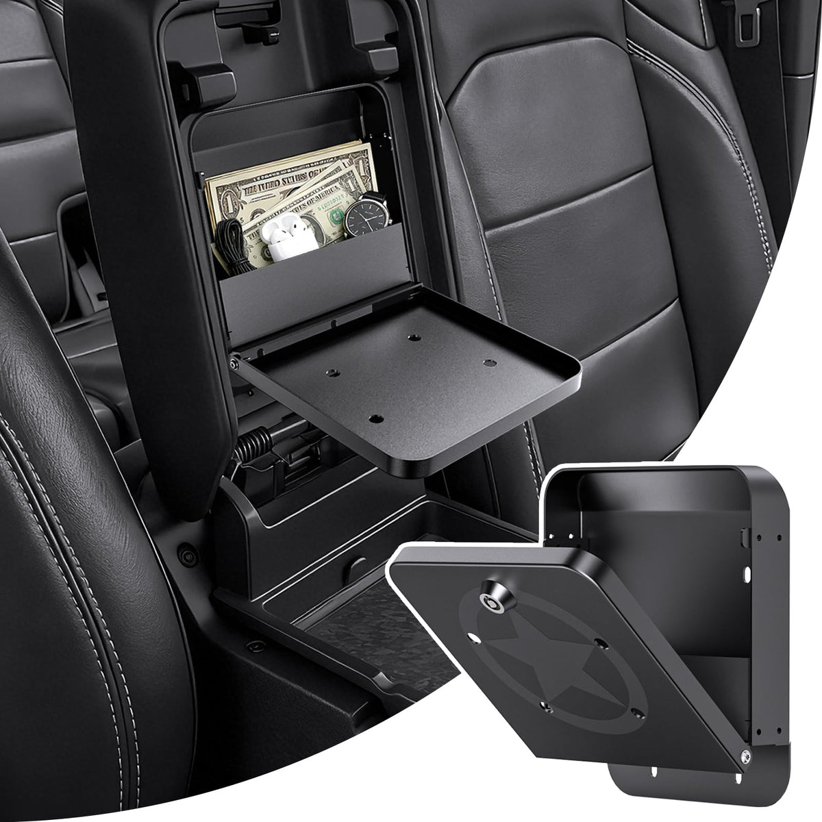 DIAMOOKY front view installed in Jeep Wrangler center console showing discreet storage benefit