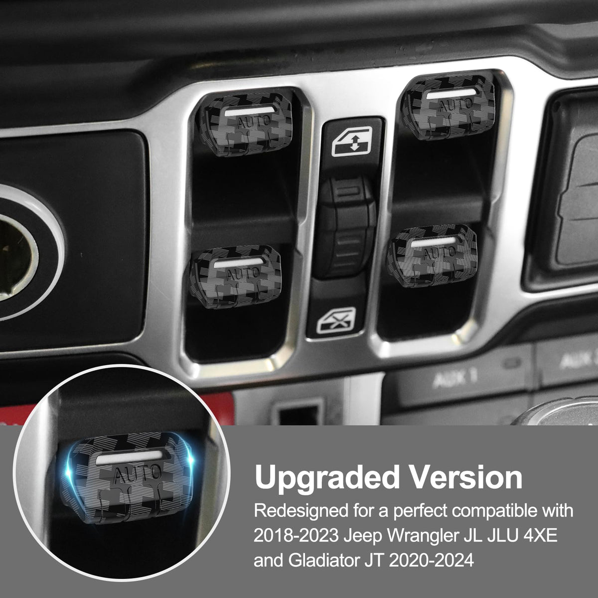 DIAMOOKY installed on Jeep front switches demonstrating secure snap-on fit