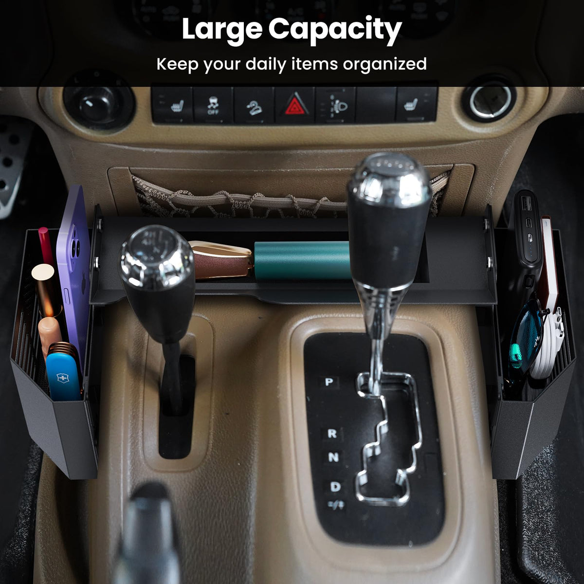 DIAMOOKY installed in Jeep Wrangler JK overhead view for tidy interior benefit