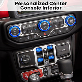 DIAMOOKY installed knob covers on Jeep console showing improved control ergonomics