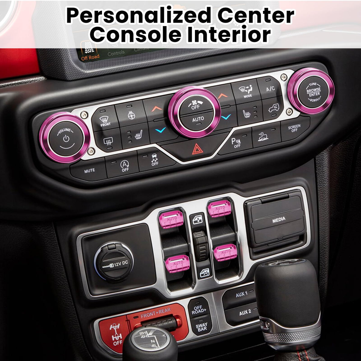 DIAMOOKY installed on Jeep console close-up showing seamless OEM-like fit and improved look