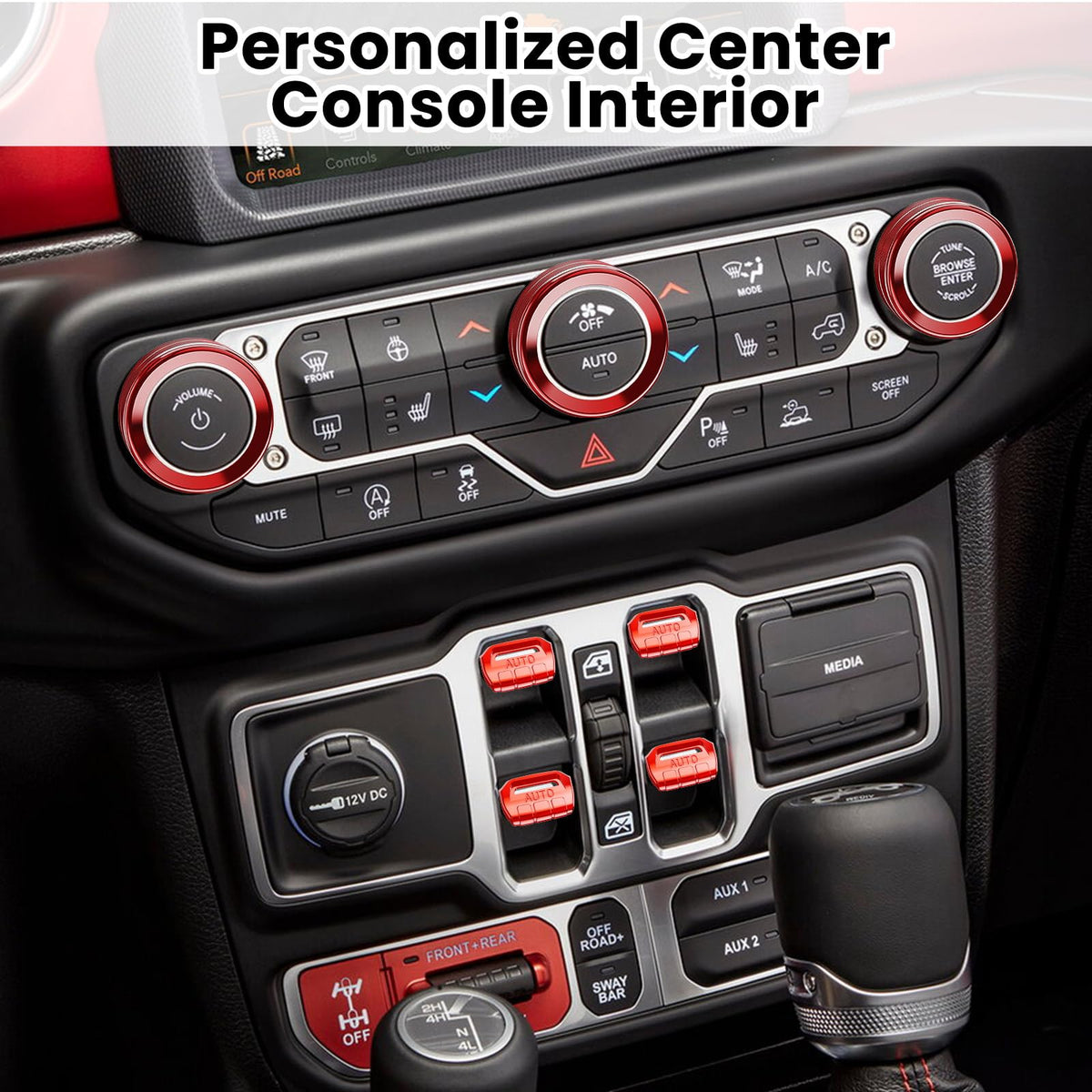 DIAMOOKY installed on Wrangler console showing precise fit and preserved control access