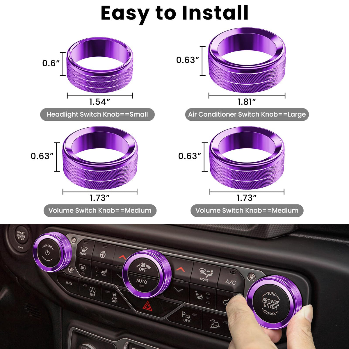 DIAMOOKY knob covers in hand for scale showing easy, no-tool install