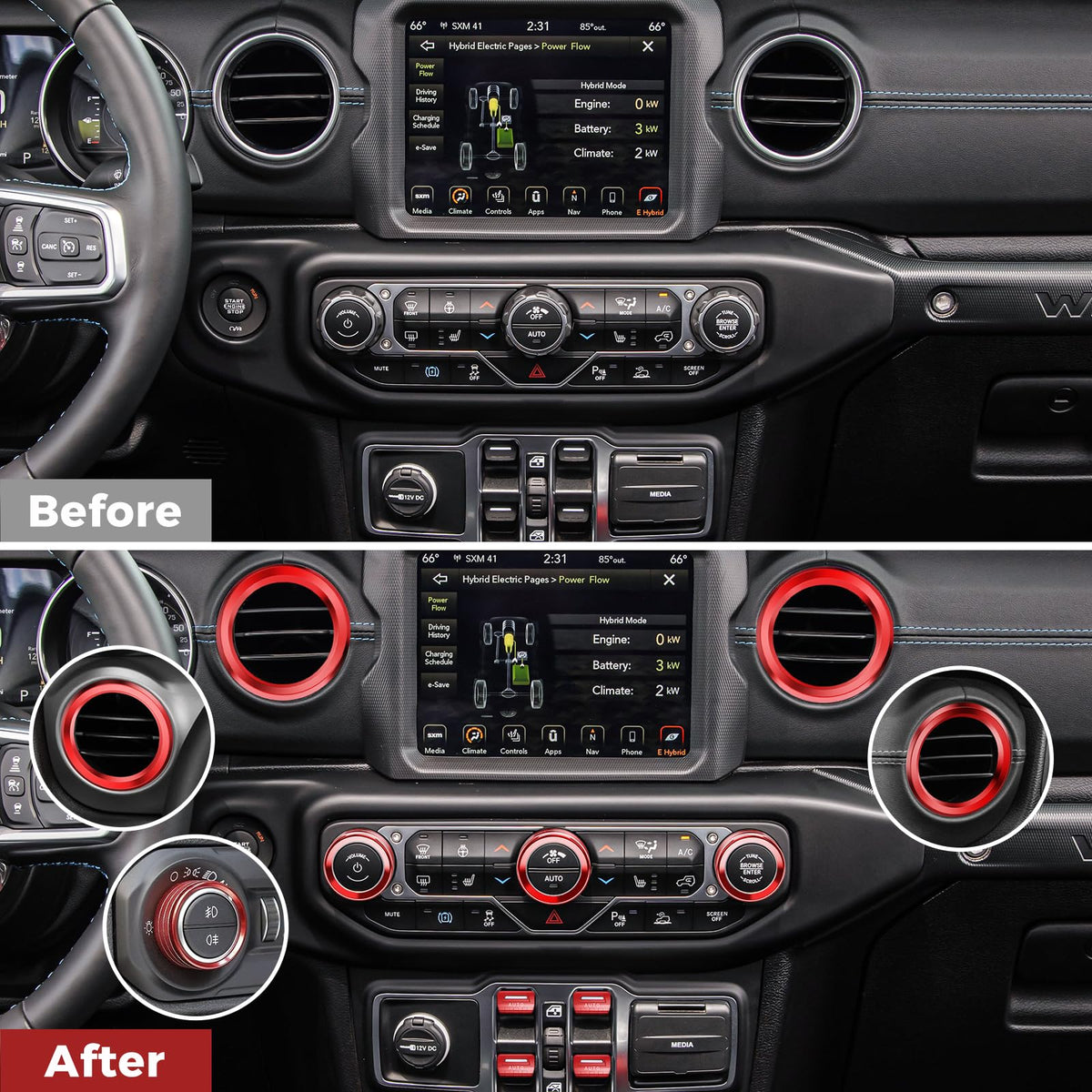 DIAMOOKY lifestyle interior shot in Jeep showing upgraded cabin aesthetics on the road