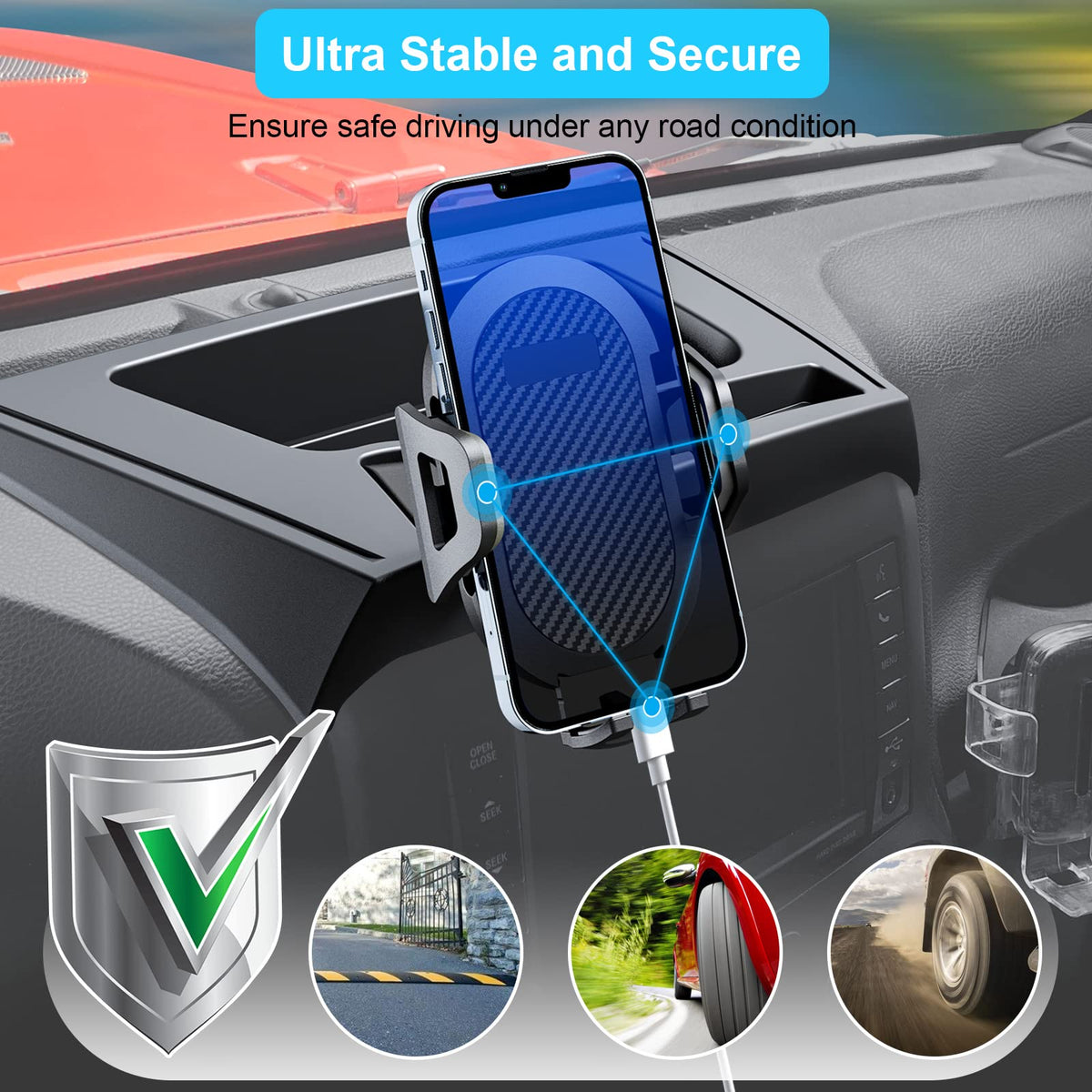 DIAMOOKY phone mounted in landscape showing safer hands-free navigation