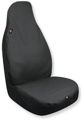 Dickies front view of black trader seat cover showing full protection and durability