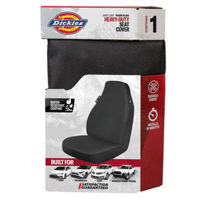 Dickies seat cover installed in truck demonstrating protection for seats and armrests