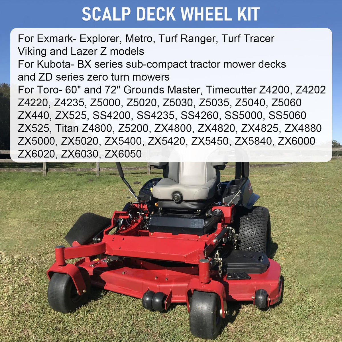 DICMIC wheel installed on mower deck demonstrating anti-scalp protection and level cutting