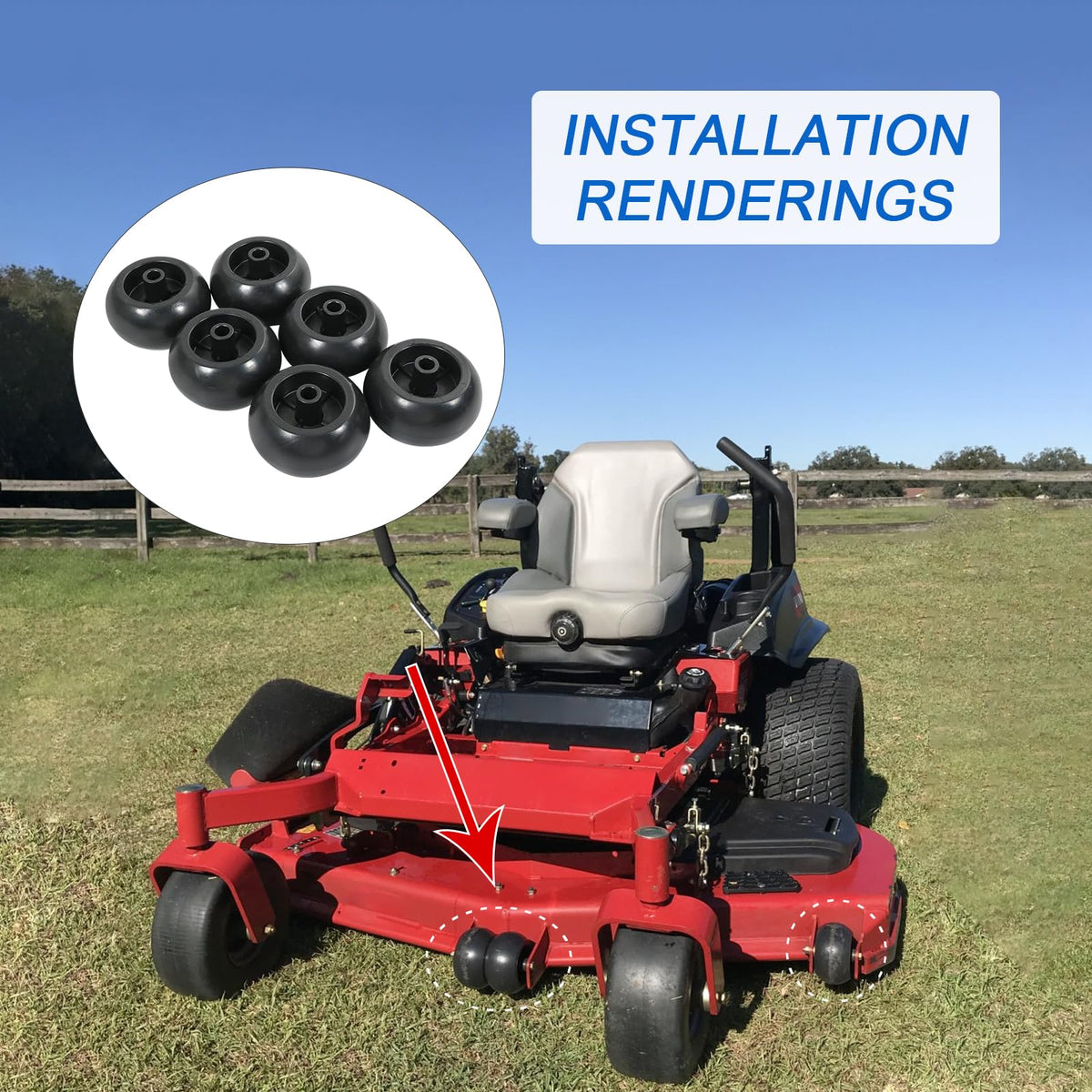 DICMIC wheels on a mower cutting grass illustrating reduced scalping and improved finish