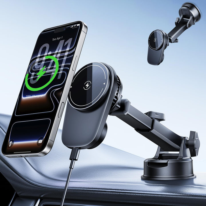 DICMKY front view on dashboard showing stable mount and charging