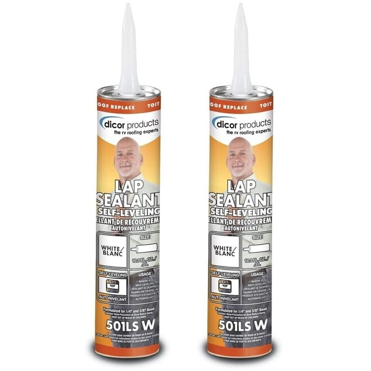 RV Wholesale Direct Dicor 501LSW-1 tube front view showing label and 10.3 oz size for clear identification and ease of use
