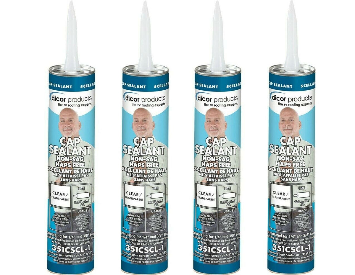 RV Wholesale Direct Dicor clear cap sealant tube front view shows label and durability