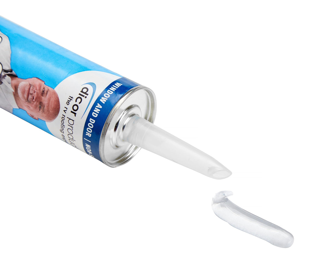Close-up of Dicor clear sealant bead highlighting smooth non-sag finish