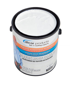 Dicor acrylic coating pouring close-up showing smooth white texture for uniform coverage