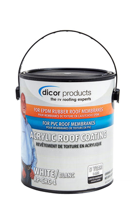 Dicor white 1 gallon can front label showing product identity and benefits