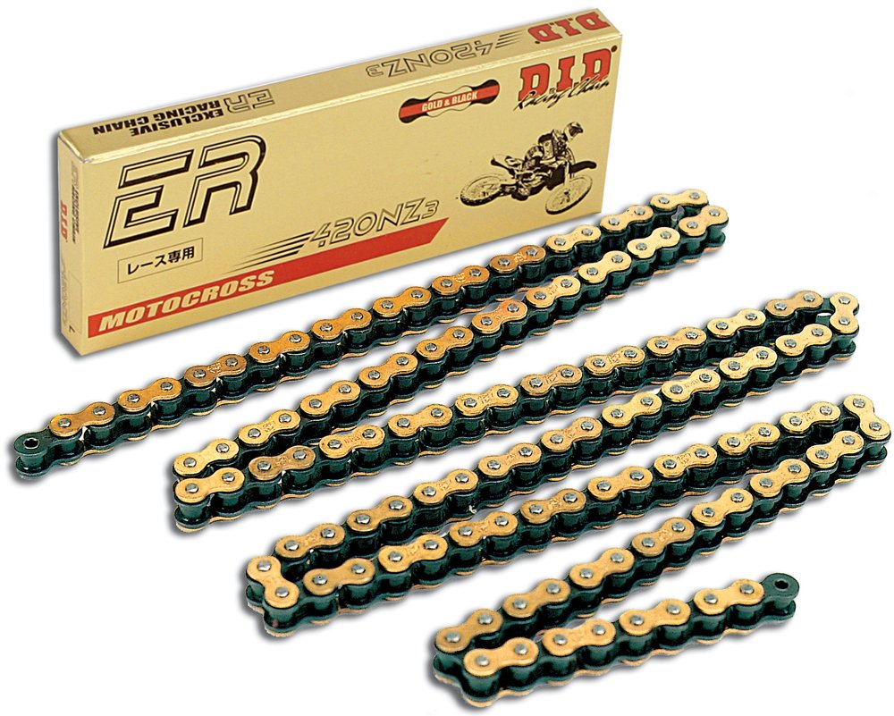 DID 420NZ-120 front view showing gold finish and included master link for easy fitment