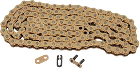 DID 520ERT3 front view showing gold finish and included clip-style master link, highlighting durability