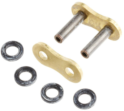 DID chain front view showing gold finish and rivet link, highlights durability