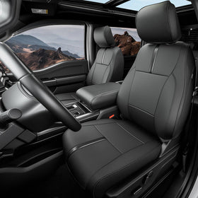 DiffCar front view showing custom-fit seat covers on Ford F-150 enhancing interior