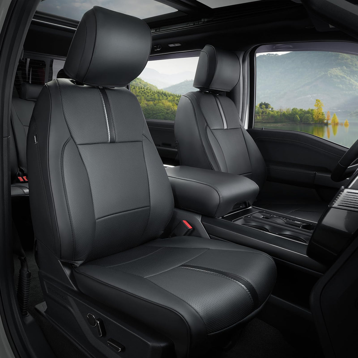DiffCar front seat cover showing snug OEM-style fit and upgraded look