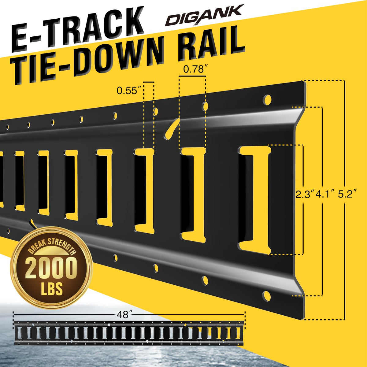 Digank E Track close-up of 24 horizontal slots, precise attachment points for straps