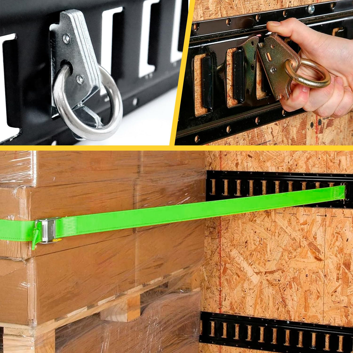 Digank E Track paired with ratchet strap in use, versatile tie-downs for equipment