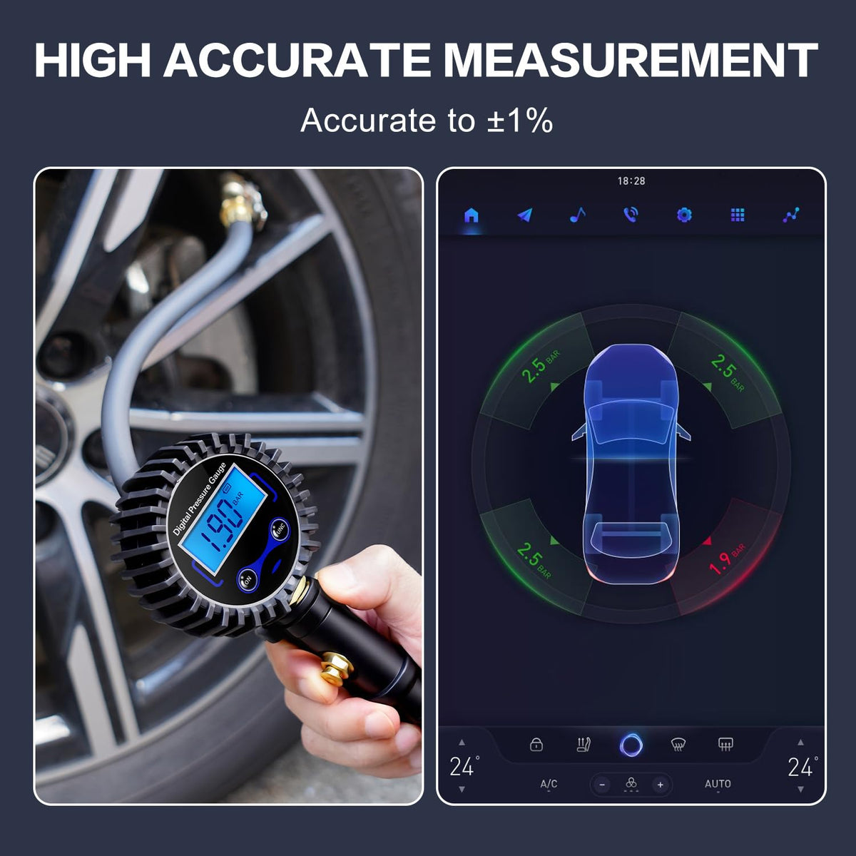 DigitPro closeup of LED display and unit selection for clear, accurate readings