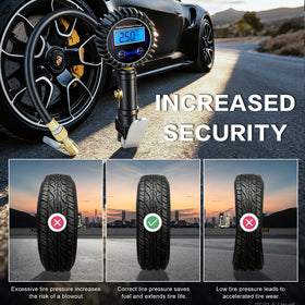 DigitPro inflating car tire in garage showing fast one-handed inflation benefit