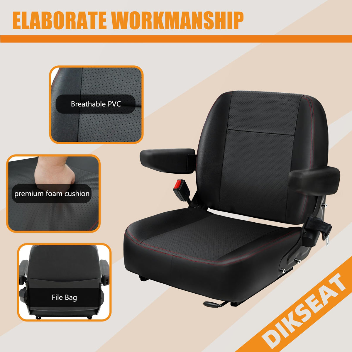 DIKSEAT detail of seatbelt buckle and micro switch ensuring operator safety