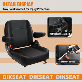 DIKSEAT side view highlighting armrest and retractable seatbelt for support