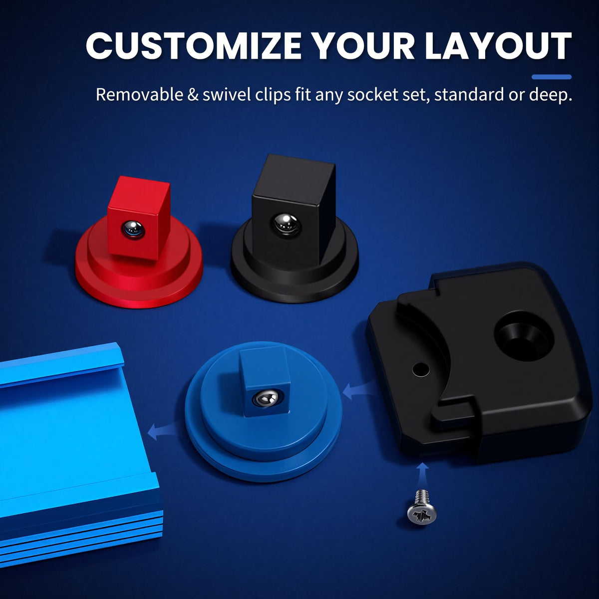 DIKTALK side-by-side rails with 1/2, 3/8, 1/4 sockets showing size clarity