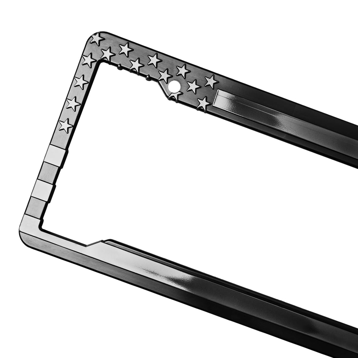 DillenCo plate and frame installed on a black sedan demonstrating low-glare cohesive look