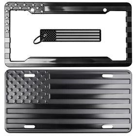 DillenCo license plate front view showing embossed flag and durable finish for road-ready style