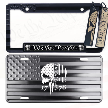 DillenCo plate front view showing embossed flag and bold We The People lettering for proud display