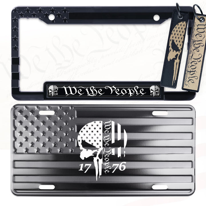DillenCo plate front view showing embossed flag and bold We The People lettering for proud display