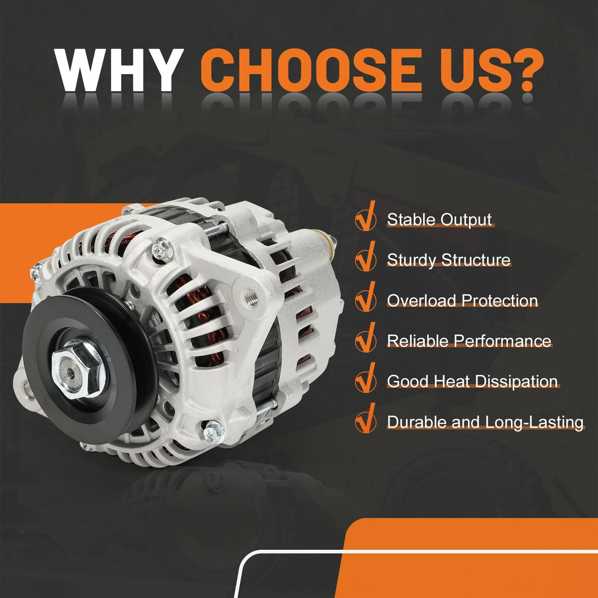 Dilomber alternator installed on a Caterpillar compact loader demonstrating direct replacement