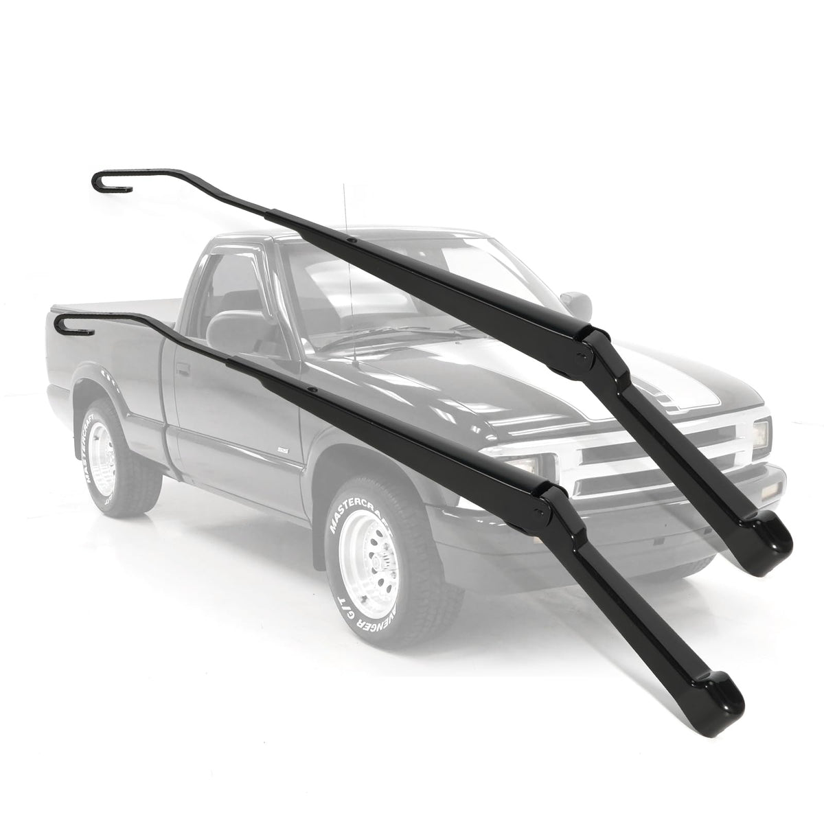 Dilomber front view showing packaged wiper arms and benefits of correct fitment