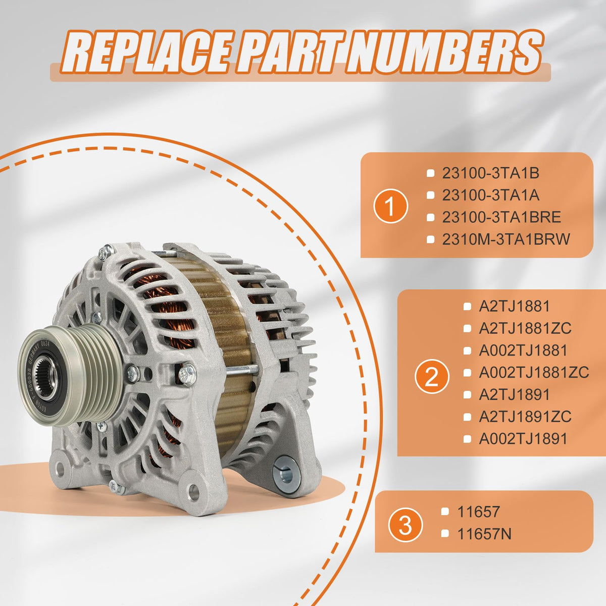Dilomber alternator installed in Altima engine bay for direct-fit reassurance