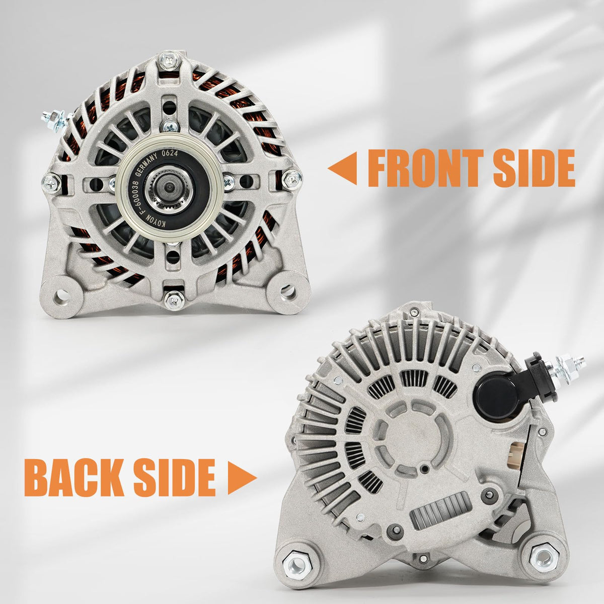 Dilomber alternator next to ruler showing scale for accurate sizing