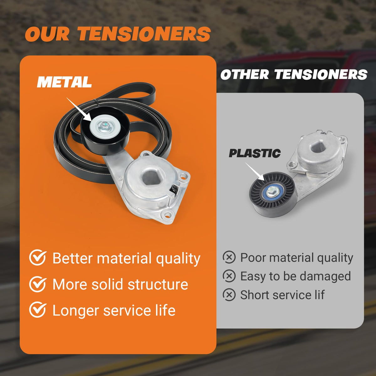 Dilomber tensioner assembly detail highlighting mounting points and correct alignment