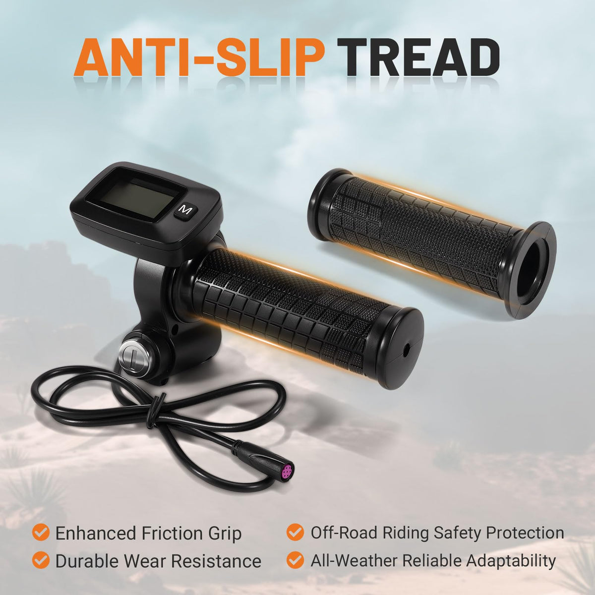 Dilomber throttle anti-slip grip detail improving hold and control on rough trails