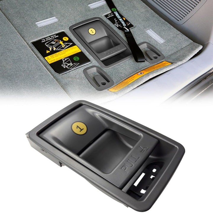 Dimeani front view seat release handle showing exact OEM-style shape and benefit of easy replacement