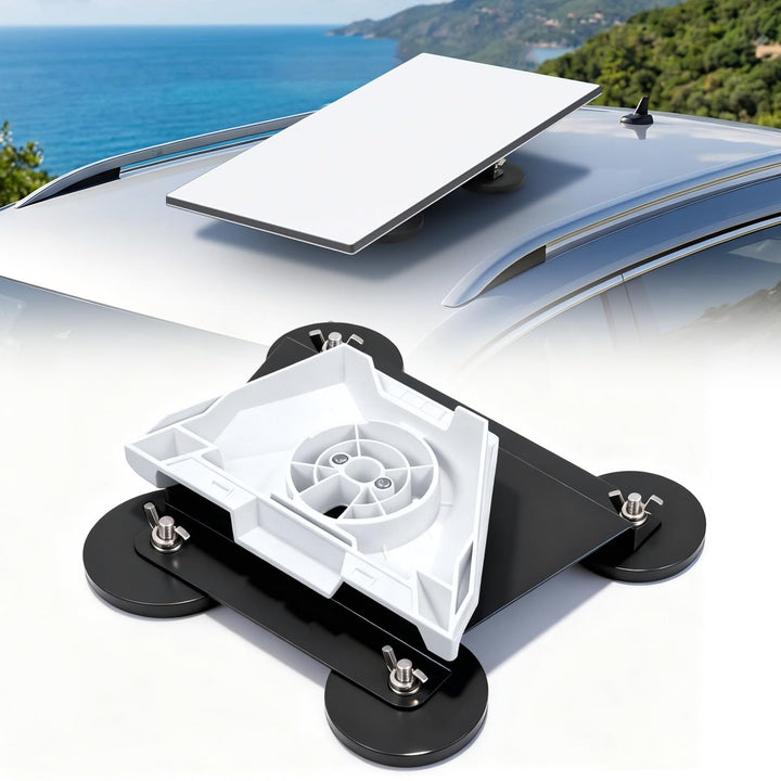 Dinfu Starlink Mini front view showing low-profile mount and stable base